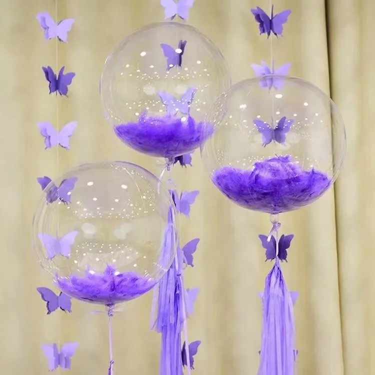 Высокое качество 18 дюймов/24 дюйма/36 дюймов гелий шапка с помпоном БОБО воздушные шары с перьями и ленточки для Декорации для вечеринок