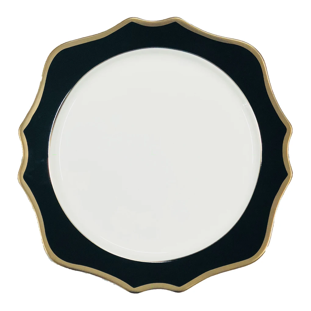 JY Ceramics black and jk gold luxury dinner plate royal charger plate for party events rental