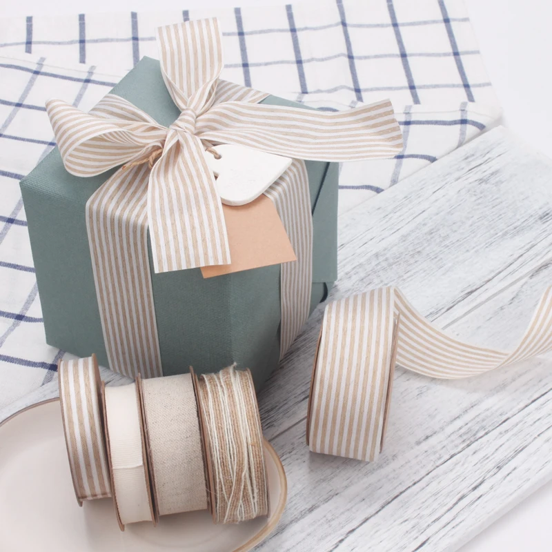 
High Quality Stripe Cotton Burlap Ribbon Roll Hemp Natural Jute Ribbon 