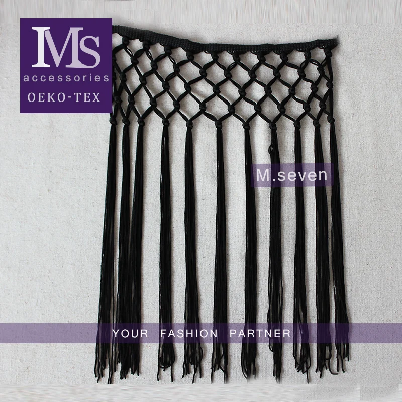 Fashion design 33cm length polyester knotted fringes for clothes