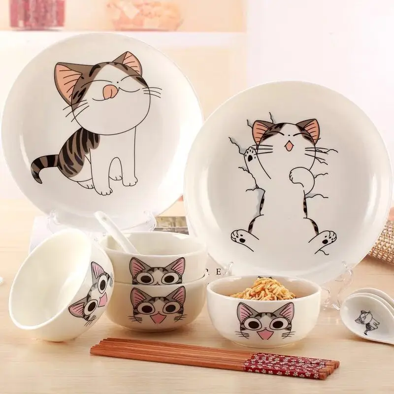 Grace designs ceramic cartoon cat dinnerware sets wholesale 18pcs fine new bone china dinner set