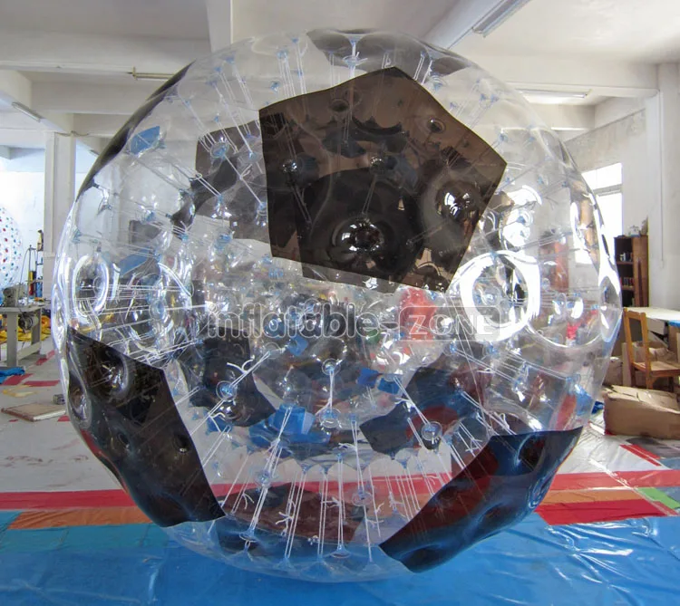 Football shape design inflatable grass zorb ball, transparent zorb hamster ball like a big football