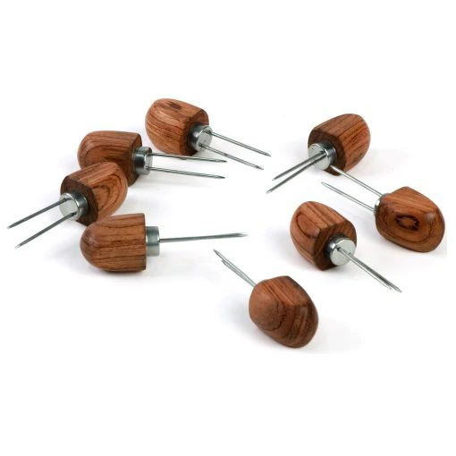 4 Pairs Stainless Steel BBQ Corn Holder Corn Skewer With Rosewood Handle