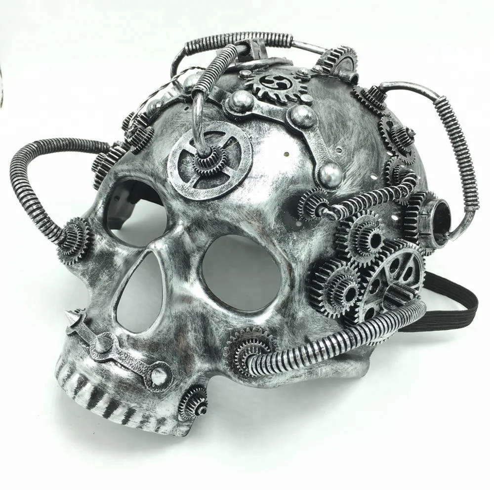Steampunk Halloween Cosplay Skull Mask with Spikes Rivets Eyelets Punk Decorations Party Supplies