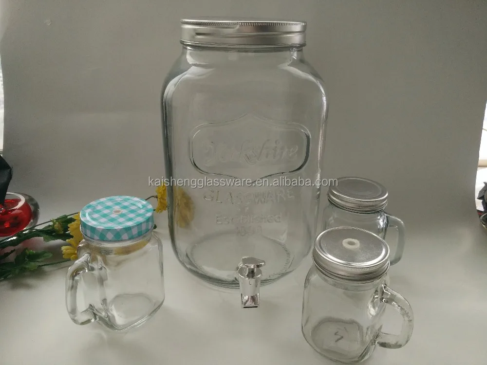 
large round clear fruit juice&wine dispenser glass jar with tap 