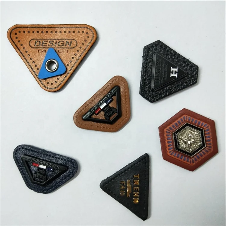 Triangle Square rectangle eyelet leather label cat animal pu trademark metal logo sign for jeans bags shoes
