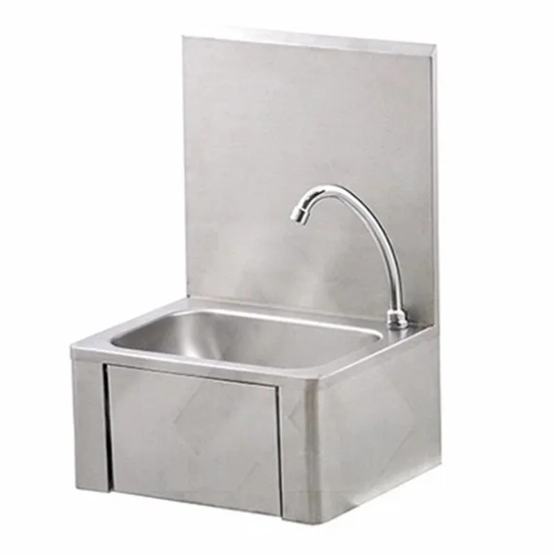 Commercial stainless steel knee foot push operated basin hand washing sink for restaurant