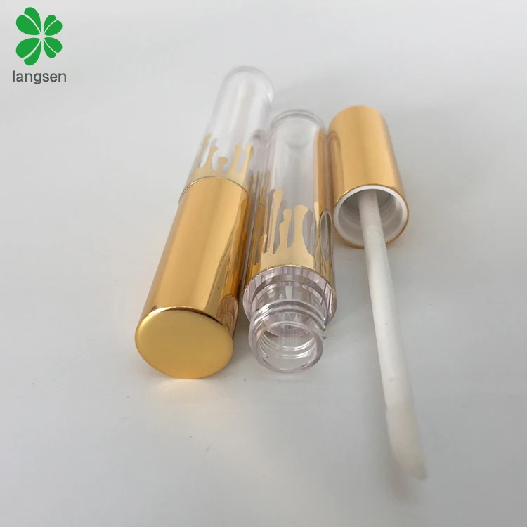 4ml plastic round clear lip gloss tube with gold metal cap, empty refillable lip gloss lip balm tube bottle container