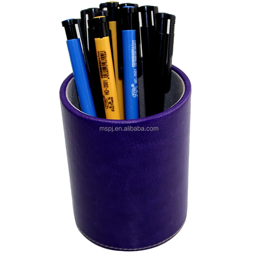 
Customized LOGO Customized Pattern Printing PVC/PU Leather Round Desk Pen Holder 
