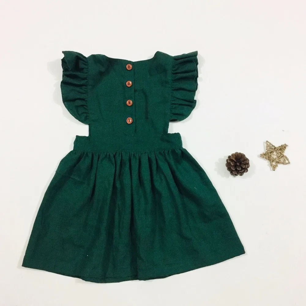 New Design Girl Smocked Dress Flutter Sleeve Cotton Fabric Handmade Girl Dress Wholesale