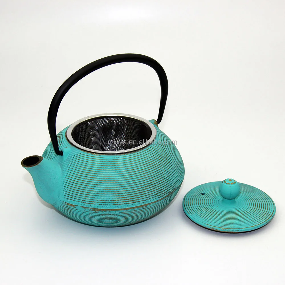 
colored enamel antique japanese cast iron teapot tea kettle 