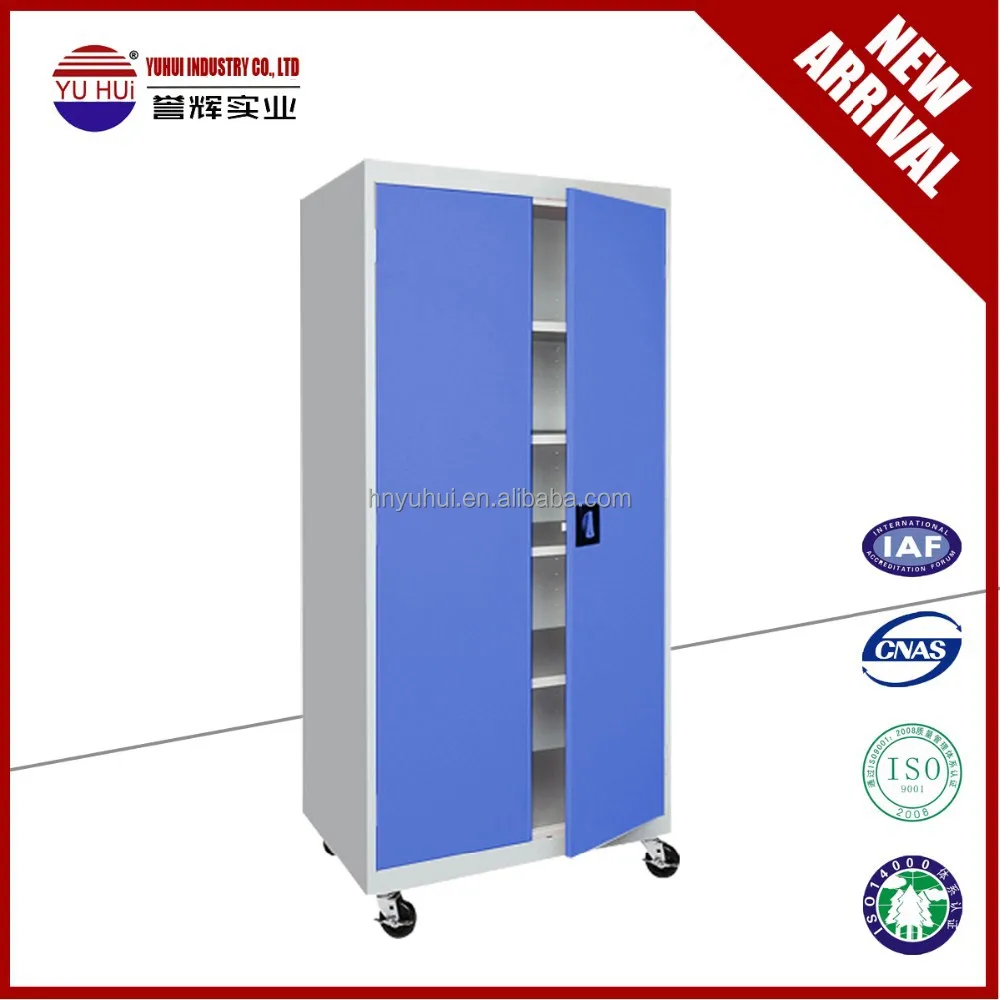 cold rolled steel wardrobe with casters / metal wardrobe with shelves and casters