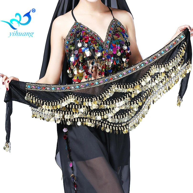 Wholesale Top Quality Gold Coins Egyptian Belly Dance Hip Scarf Performance Wear Mini Skirt for Indian Performance Belt Velvet