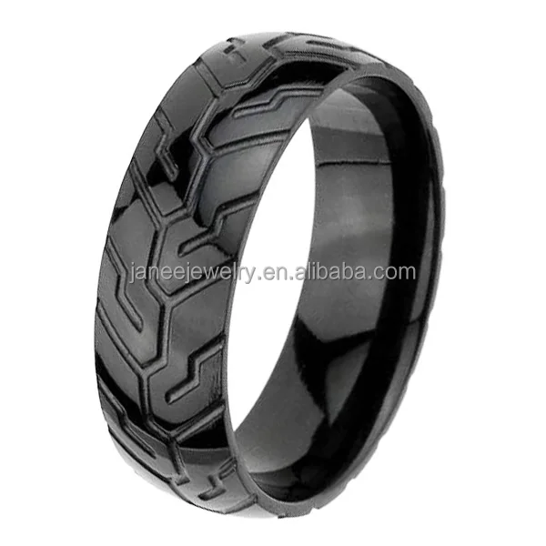 Wholesale 8mm Biker Mens Finger Black Zirconium Tire Ring