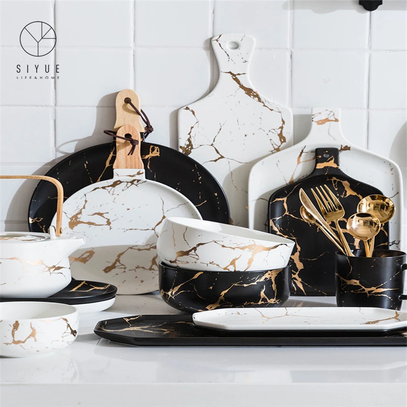 Высокое качество прямоугольная белая посуда Золотой Мрамор сервировочный заряд пластины для свадьбы 1526