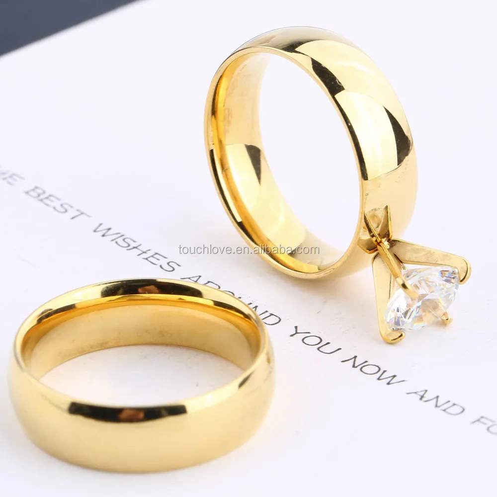 Manufacturer custom jewelry zircon couple ring for  men and women fashion gold plated ring stainless steel jewellery