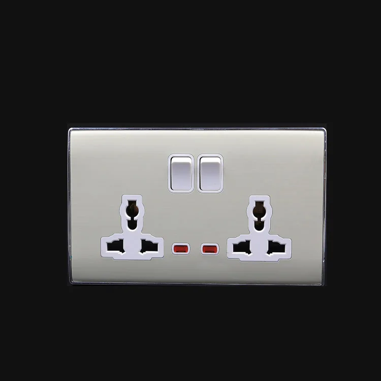 BIHU алюминий панель Великобритании рынок 13A стены освещение переключатель гнездо двойной 3 булавки переключатель гнездо