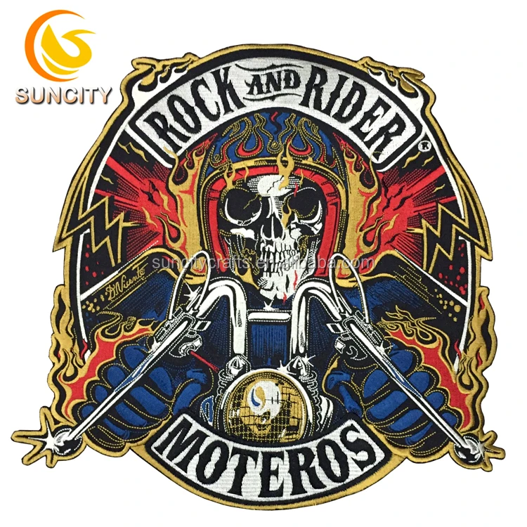Garment Accessories High Quality Skull Iron Embroidery Patch Rock and Rider Moteros Embroidery Patch With Iron On
