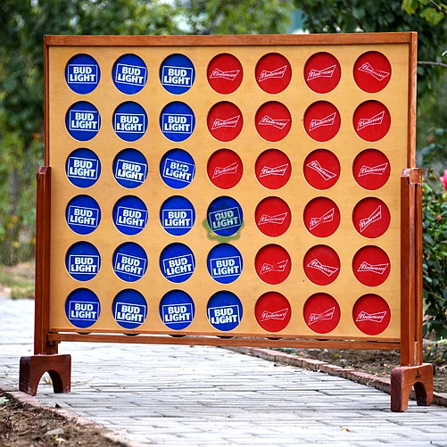 PERFECT natural varnished wooden giant connect four game with 42 printed plastic chips