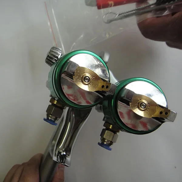 1189 pneumatic double nozzle spray gun nano chrome plate painting gun high pressure feed air dual head spray paint gun