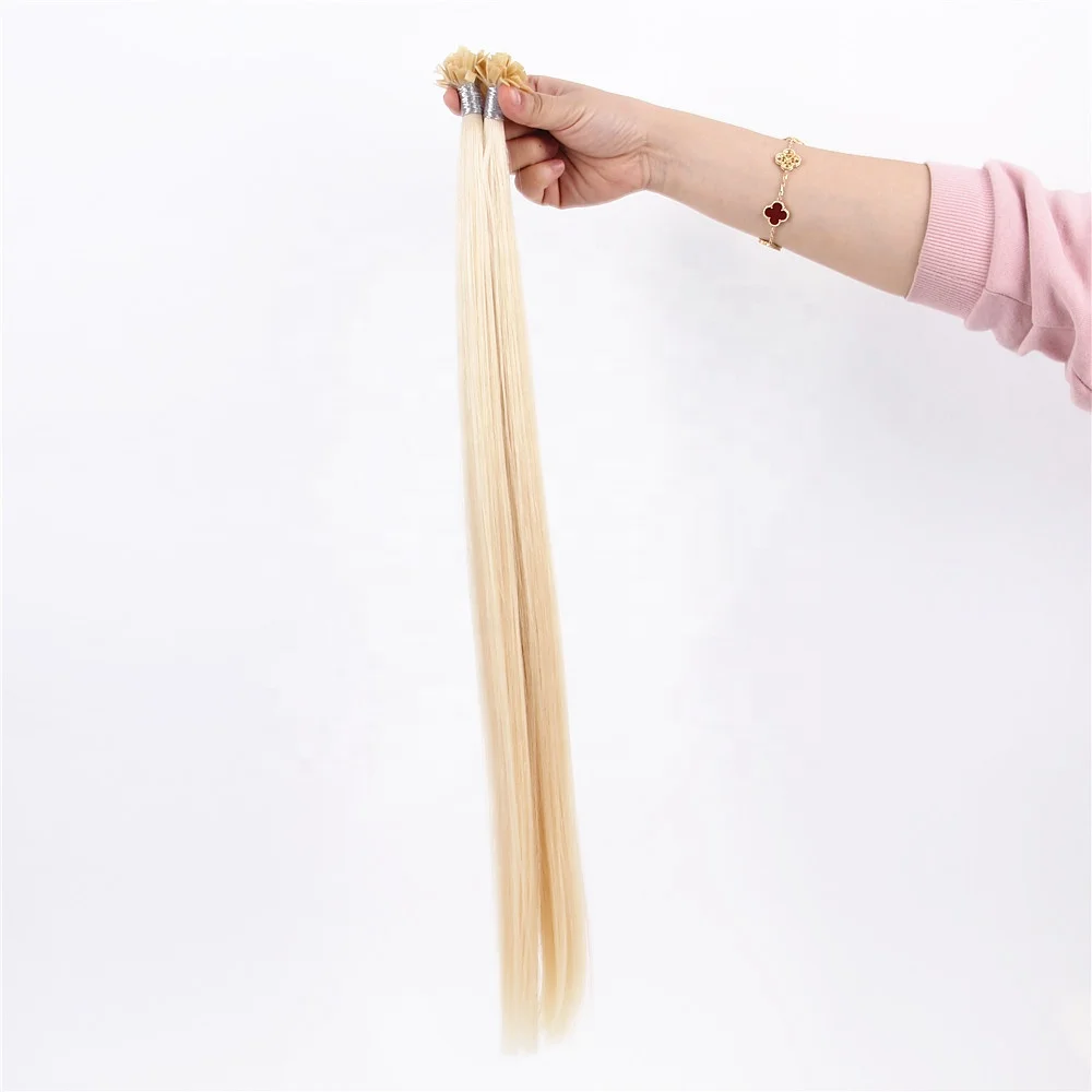Russian Prebonded Cuticle Aligned Human Hair Virgin Blonde Flat Tip 100 Human Keratin Tip Remy Hair Extensions