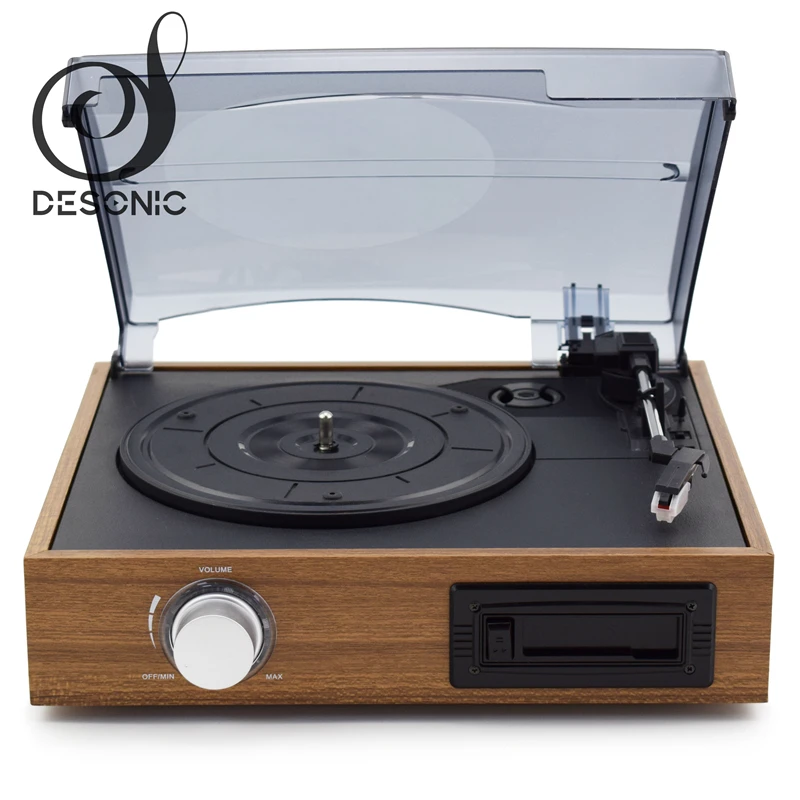 2019 Hot sale classic wooden gramophone record player vinyl turntable with cassette player& built in speakers