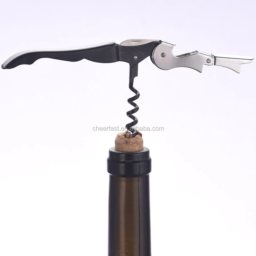 Ergonomic Design 3 in 1 Wine Bottle Cork Screw Opener Black Color Double Hinge Stainless Steel Red Wine Waiters Corkscrew