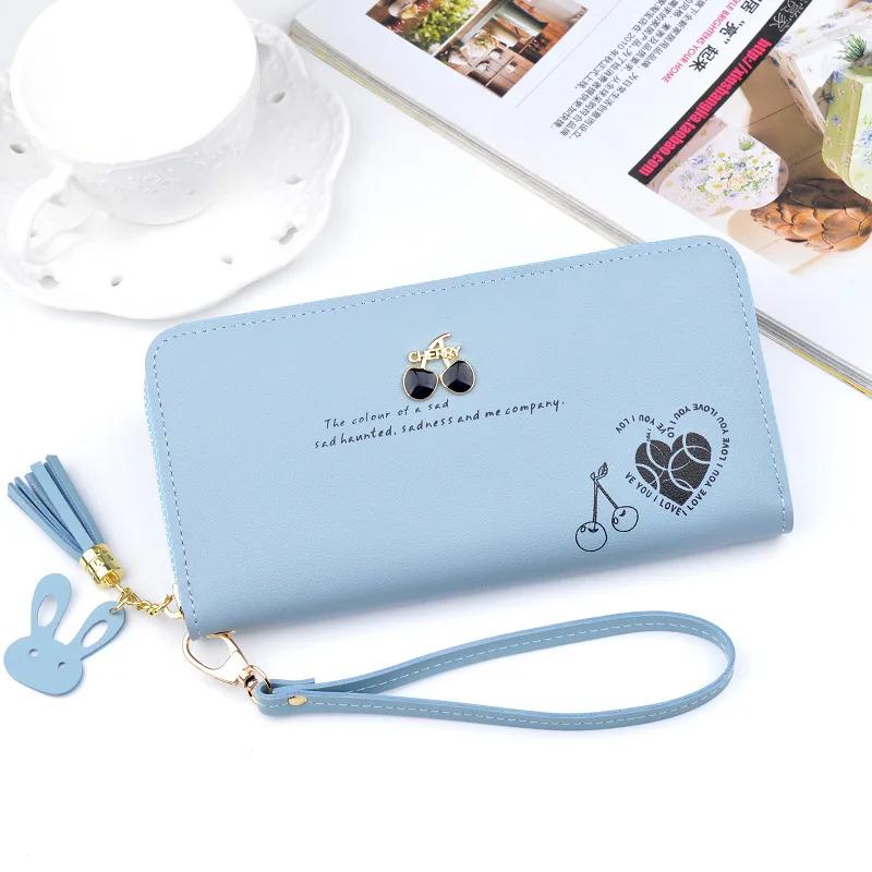 2019 New women cherry wallet large capacity zipper tassel wallet mobile phone bag