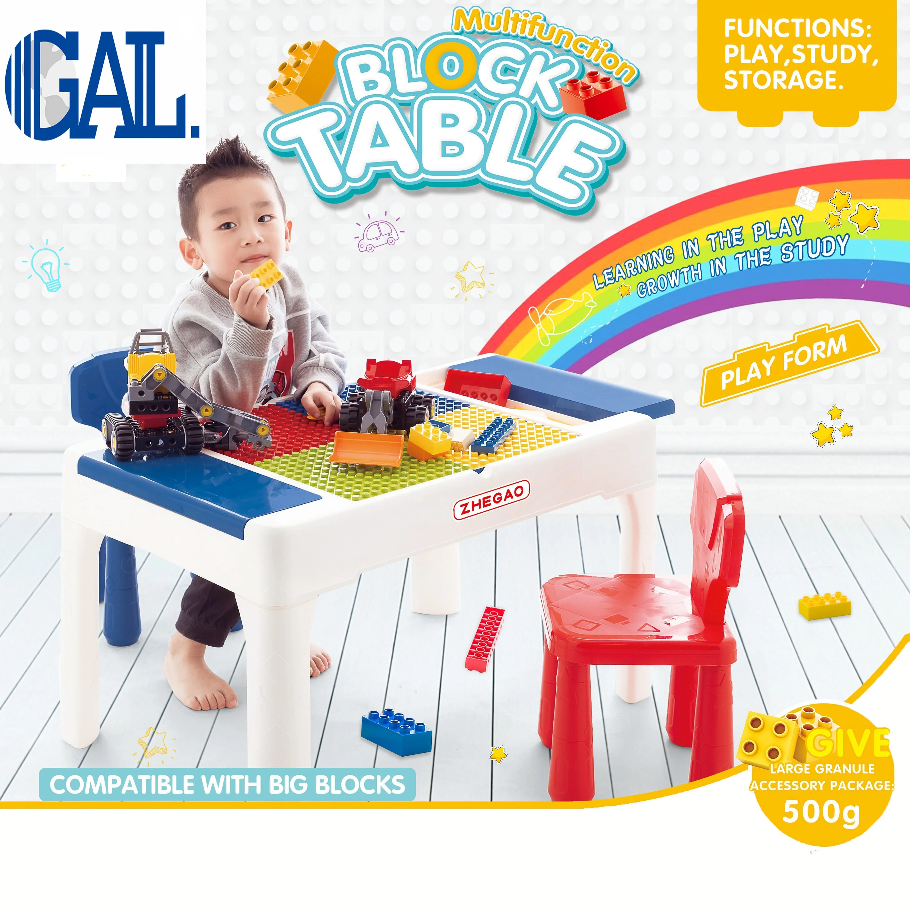 Funny Creative building mega blocks toys table plastic children playing learning block table