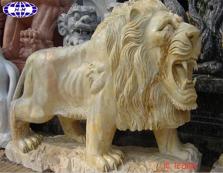 yellow lion stone statues