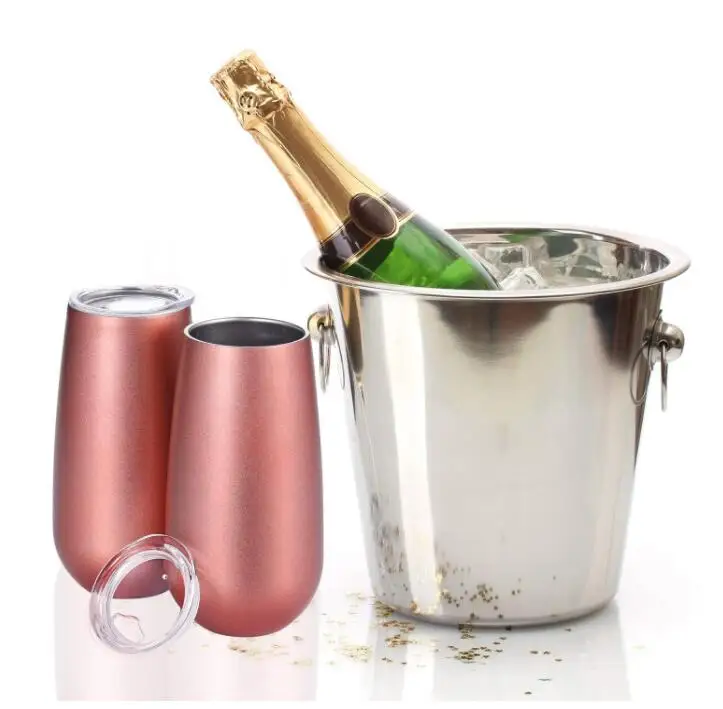 Stainless Steel Double-insulated Stemless Champagne Flutes tumbler 6 OZ LOVE Patterns Reusable Cocktail CupsToasting Glasses