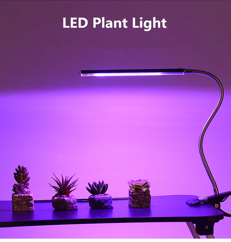 Grow Light LED Clip Lamp Red Light for Plants Indoor Plant Table Lamp