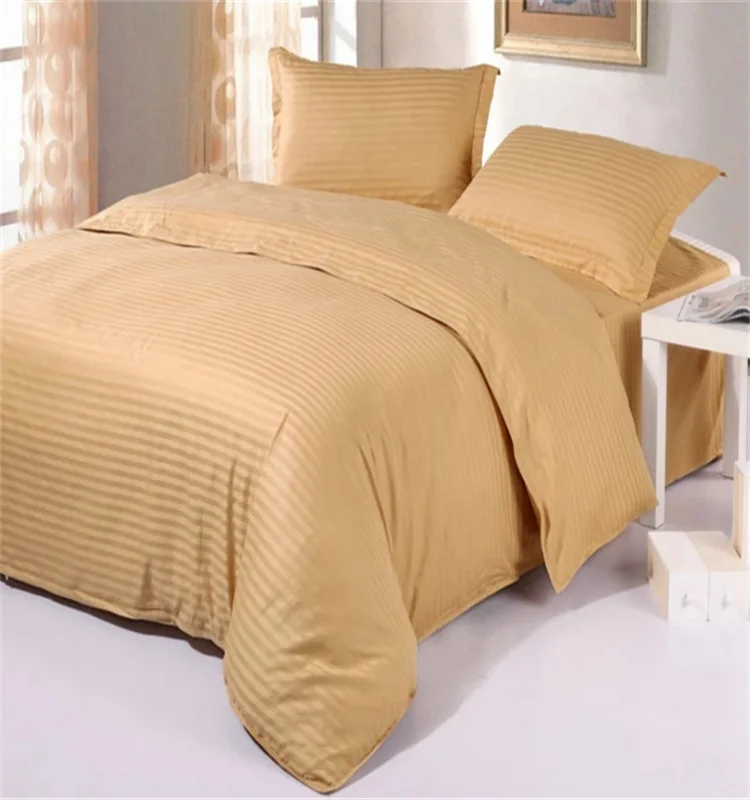 Luxury cotton satin stripe bedding set fabric hospital bedsheets for hotel