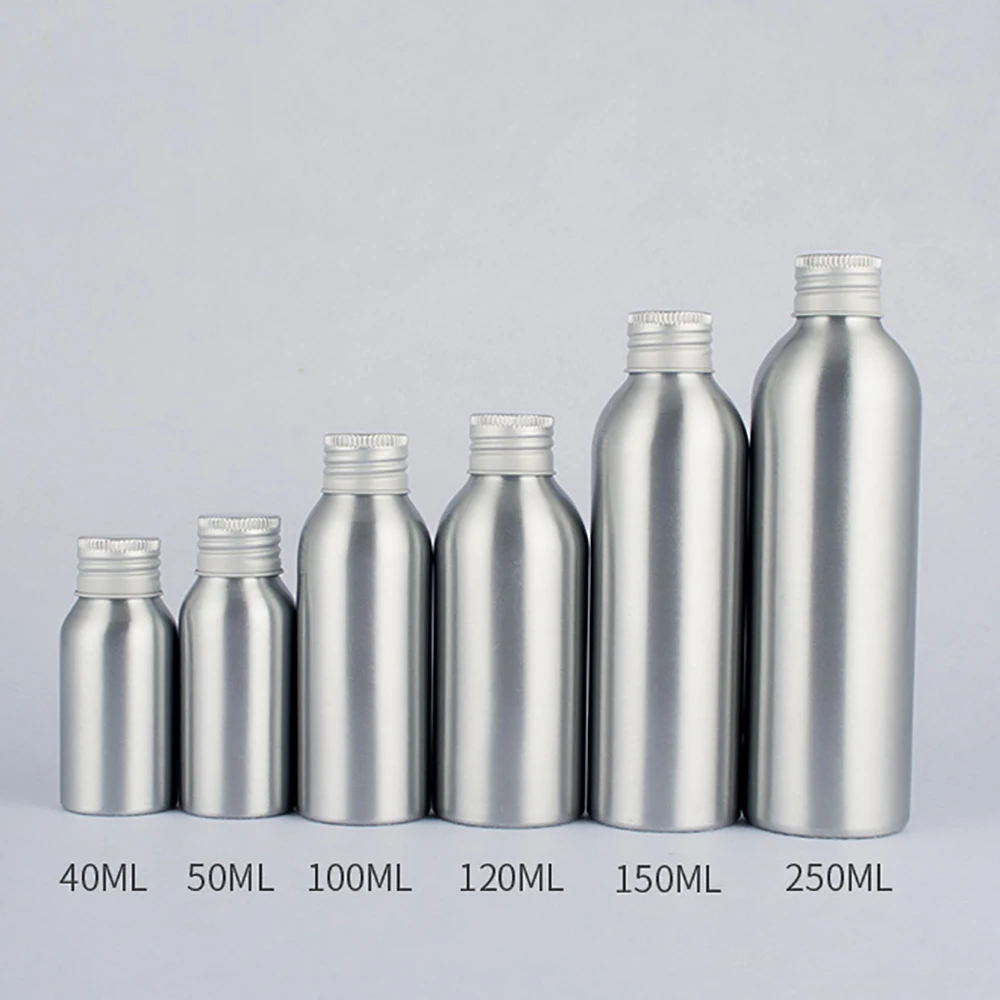 Metal aluminum bottle 40ml 50ml 100ml 120ml 150ml 250ml skin care cream container with lid, aluminum sports water bottle