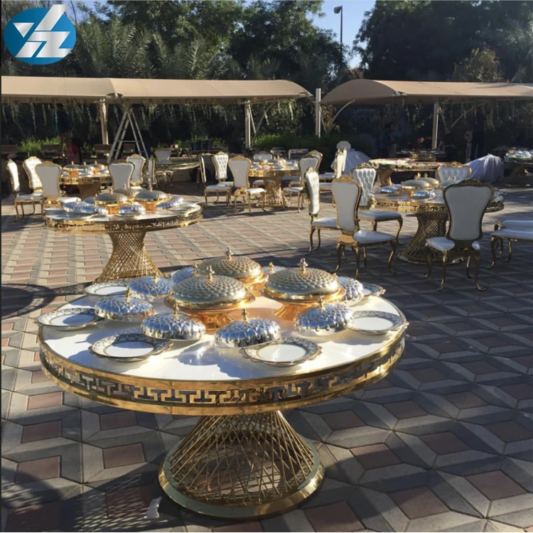  Роскошный круглый обеденный стол с золотым мраморным верхом для свадебных торжеств