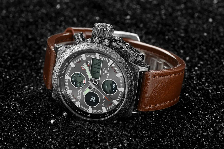 
GOLDEN HOUR watch multifunction waterproof branded men smart digital watches quartz luxury wristwatch 