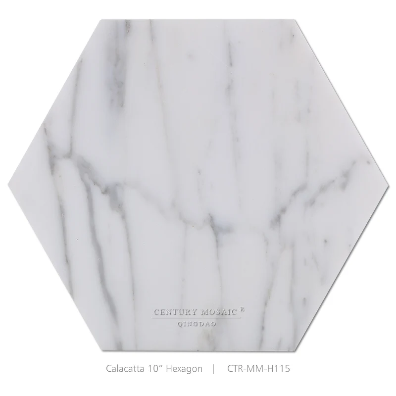 10inch big calacatta marble white hexagon floor tile