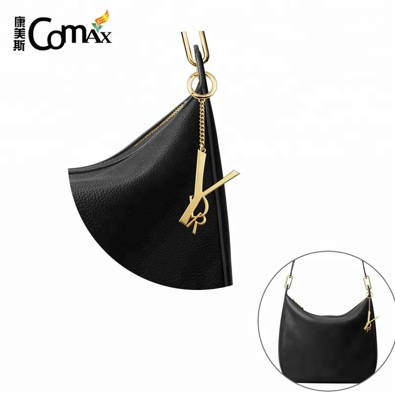 Custom Hanging Gold Metal Letters Logo Tag with Chain and Spring Hook for Handbag