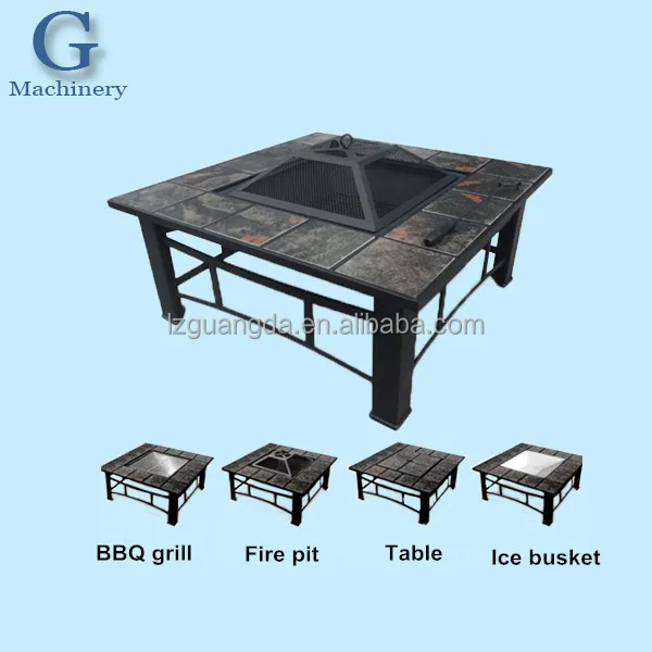 
2017 New Outdoor multi-functional square fire pit table with ceramic tiles 