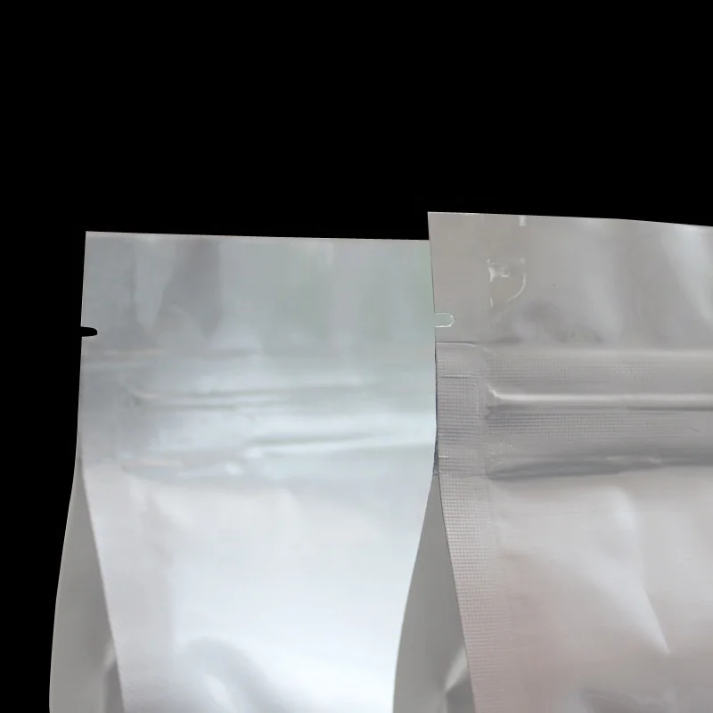 Flat Bottom Pure Aluminum Foil Resealable Zip Lock Silver Food Packaging Box Pouch Bag