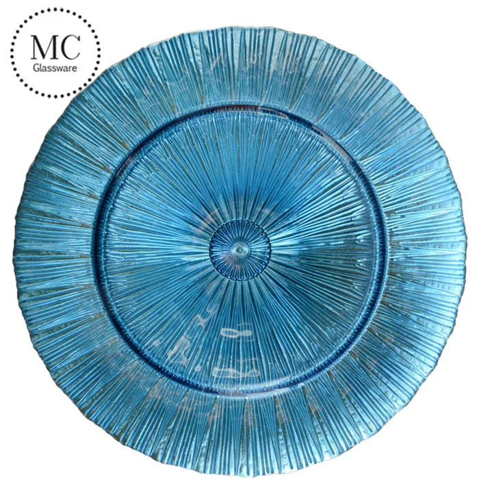 Wholesale lace 13 inches gold glass wedding charger plates