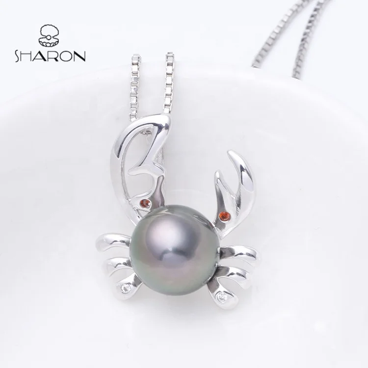 Animal Series Freshwater Pearl Pendant Cute Crab Sterling Silver Cultured Pearl Necklace Price