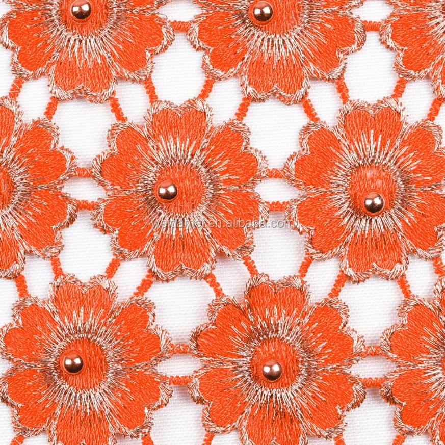 
African Lace Trim yellow 3d lace fabric with Beads and Stones for Wedding 