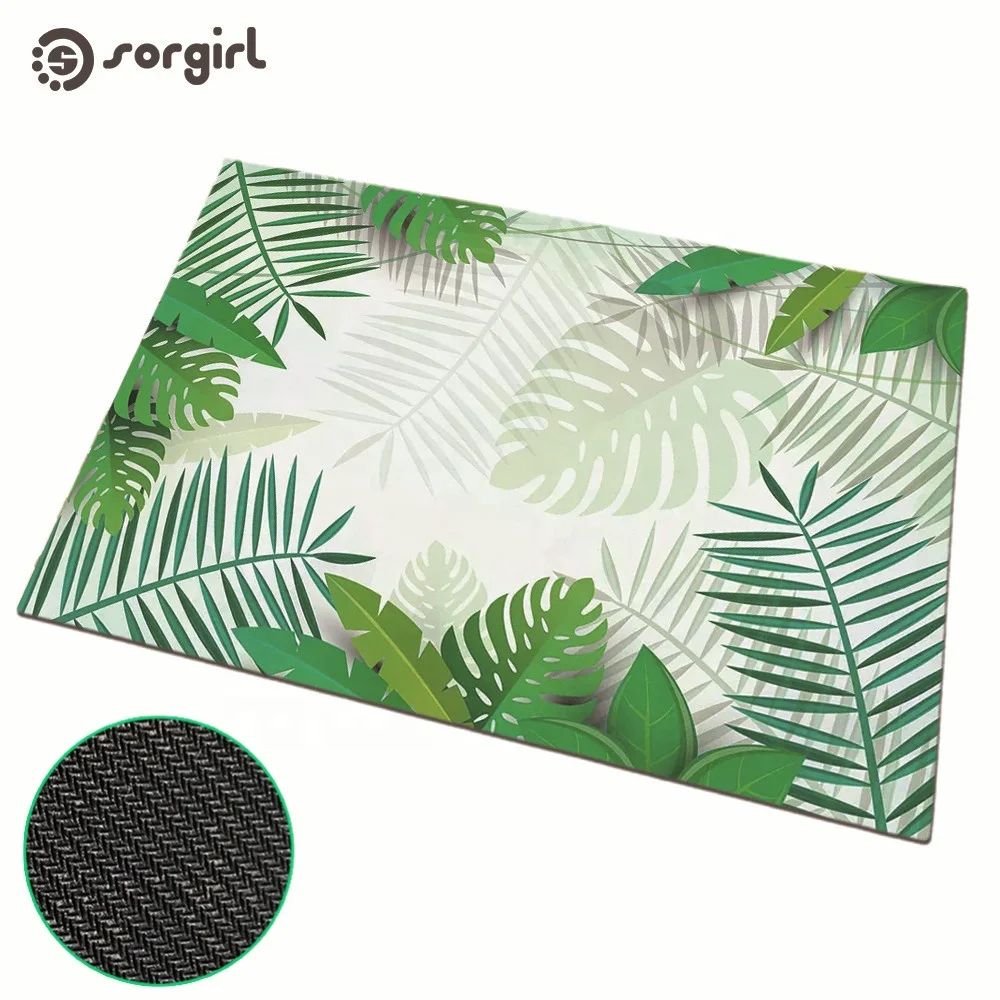 Green leaf green plant coco coir door mat custom printed support sublimation transfer white non-woven fabric natural rubber mat