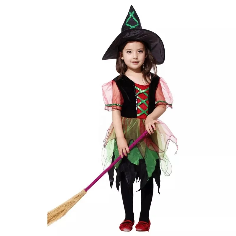 New Arrival Halloween Party Children Kids Cosplay Witch Costume For Girls Halloween Costume Party Witch Dress With Hat