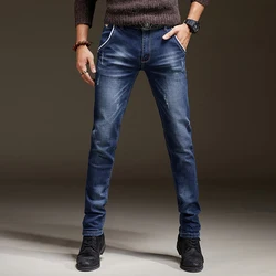 2018 толстые джинсы, мужские облегающие джинсы, Молодежные осенние плотные Стрейчевые брюки, леггинсы, модные повседневные брюки для мальчиков