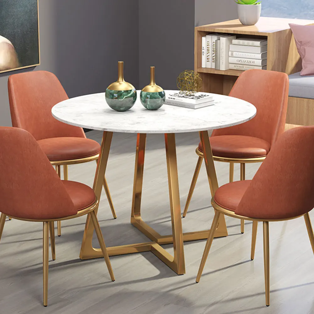 
Golden metal base marble round dining table white marble top gold leg round coffee dining table customized 