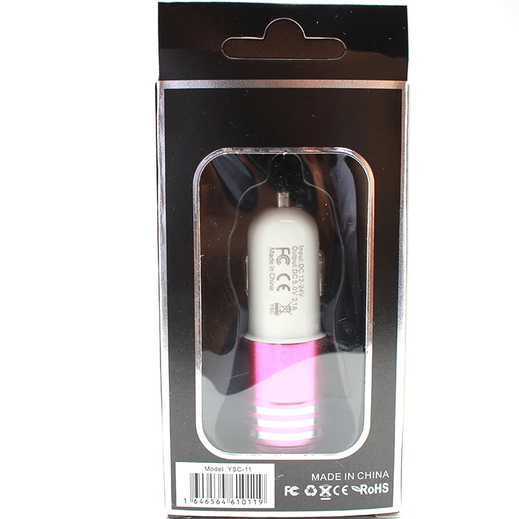 Good selling three-striped aluminum alloy 2 usb port car charger with smart IC for mobile phone