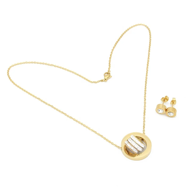 Hot Tri Color Pendant Crystal Stud Earrings Jewellery 14k Gold Cubic Zirconia Bridal Sets