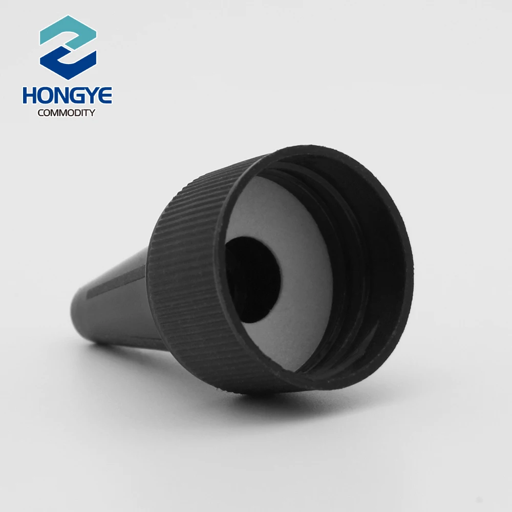 28/410 black sharp pointed mouth cap push pull bottle cap for dropper bottle